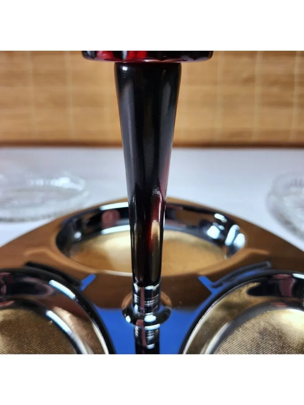 Glo-Hill Gourmates Relish Serving Tray Red Bakelite Handle Gold Colour Inserts - Picture 8 of 11